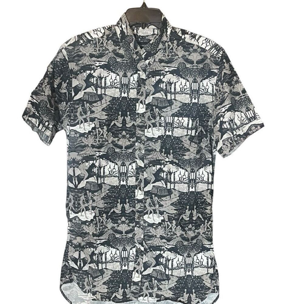 Zanerobe Men’s 100% Cotton Button Up Collared Exotic Print Short Sleeve Shirt Sz
